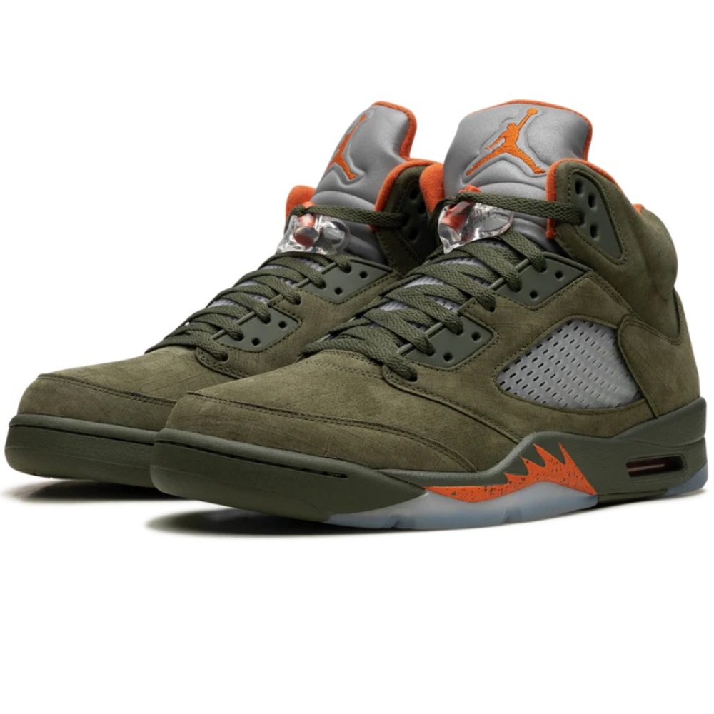 Air Jordan 5 Retro Green and Orange Sneakers
